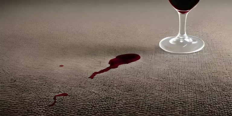 A glass of red wine accidentally spilled, resulting in a blood-like splatter on the floor.